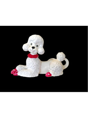 MCM RETRO Vintage Hand Painted 1950's White Poodle, Mad Men, 11" Long glass eyes